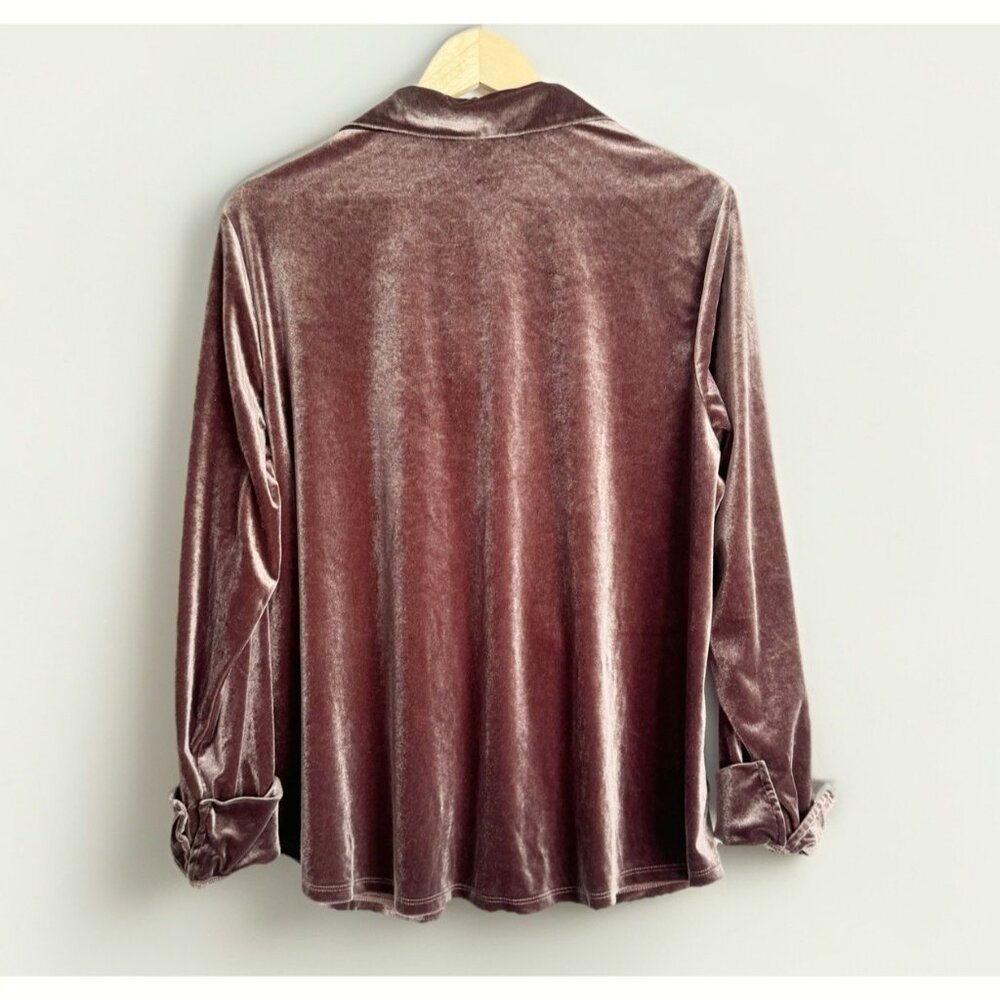 Cato Brown Velvet Ruched Button Down Top Women’s 18/20W Holiday Party Glam Chic - Picture 4 of 10
